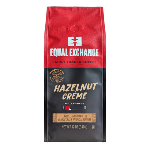 red and black coffee bag of Hazelnut Creme flavored ground coffee