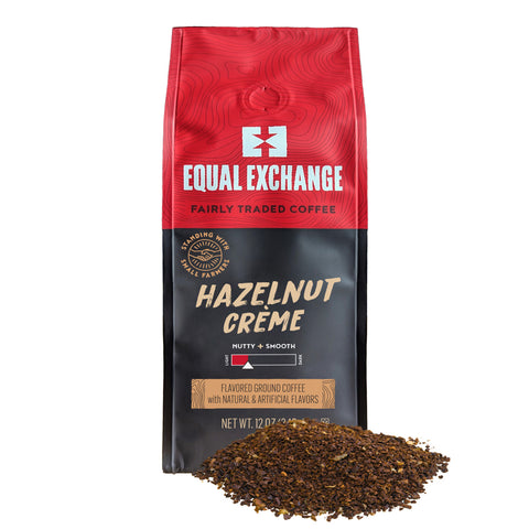 red and black coffee bag of Hazelnut Creme flavored ground coffee