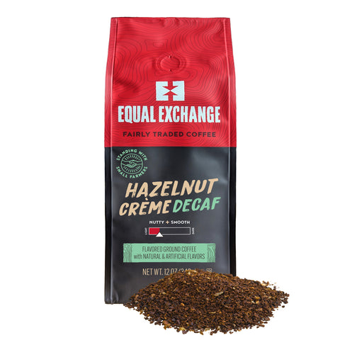 red and black coffee bag of Hazelnut Creme Decaf flavored ground coffee