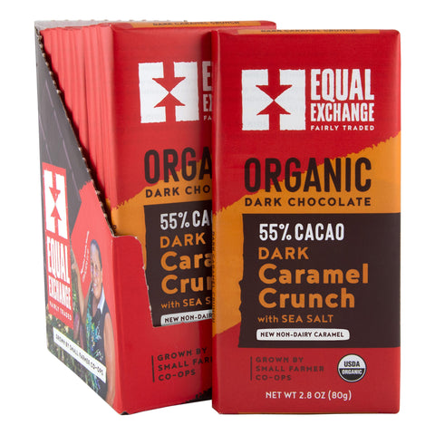 Case of 12 Equal Exchange Organic Dark Chocolate Caramel Crunch with Sea Salt bars 55% cacao now made with non-dairy caramel