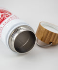 Inside of insulated tumbler and bamboo and plastic cap