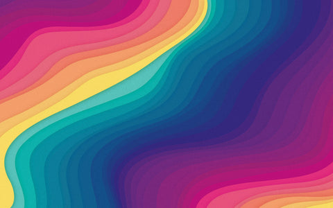 Colorful wavy pattern in shades of pink, blue, yellow, and purple.
