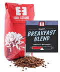 Organic Breakfast Blend bulk bag of whole bean coffee with bin card