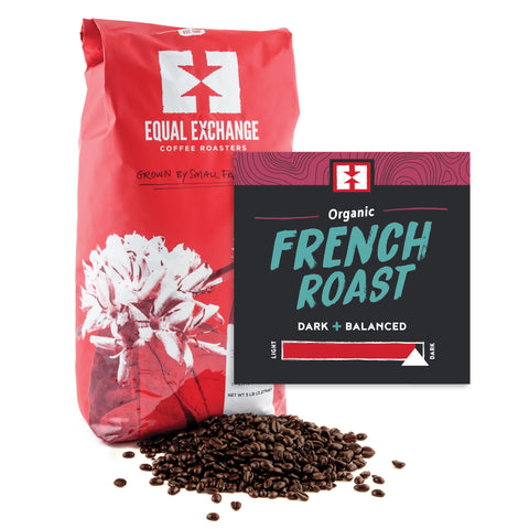 Organic French Roast Coffee 5lb bulk whole bean bag with bin card
