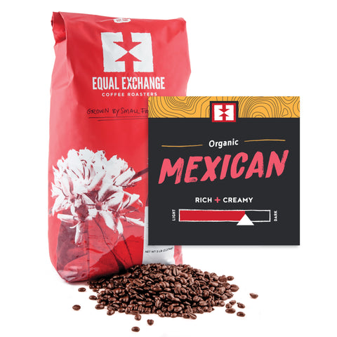 Organic Mexican bulk whole bean coffee with bin card