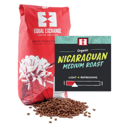 Organic Nicaraguan Medium Roast bulk whole bean coffee bag with bin card