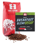 Organic Breakfast Blend Decaf bulk whole bean coffee bag with bin card