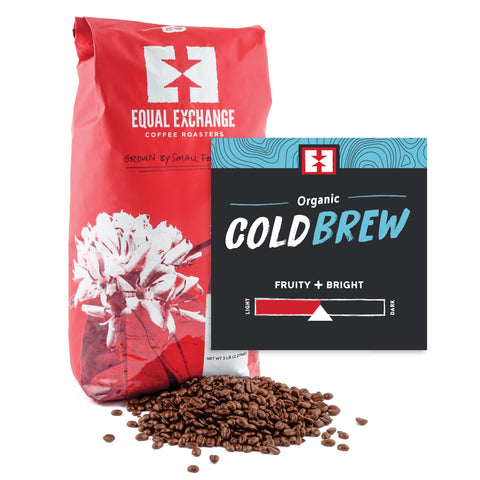 Organic Cold Brew bulk whole bean coffee bag with bin card