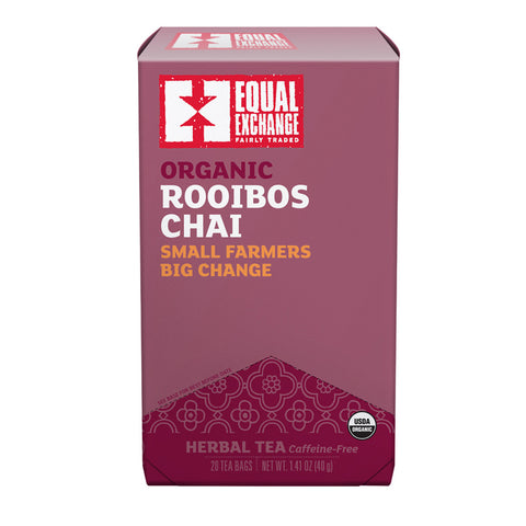 Box of Equal Exchange Organic Rooibos Chai tea with 20 tea bags