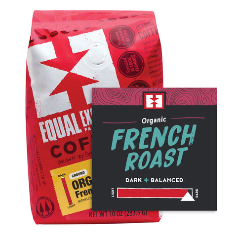 Organic French Roast coffee bag with bin card