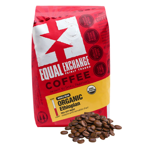 Organic Ethiopian whole bean coffee bag