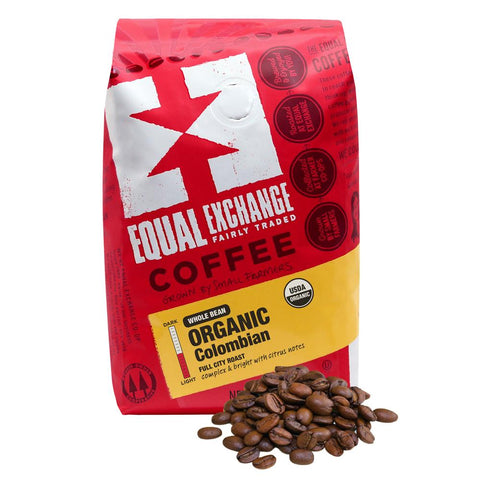 Organic Colombian whole bean coffee bag