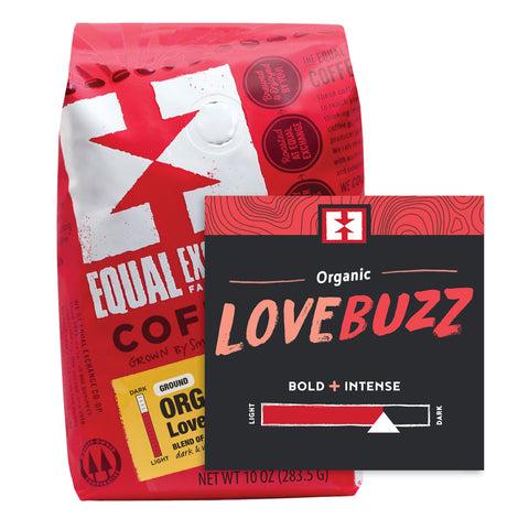 Organic Love Buzz coffee bag with bin card
