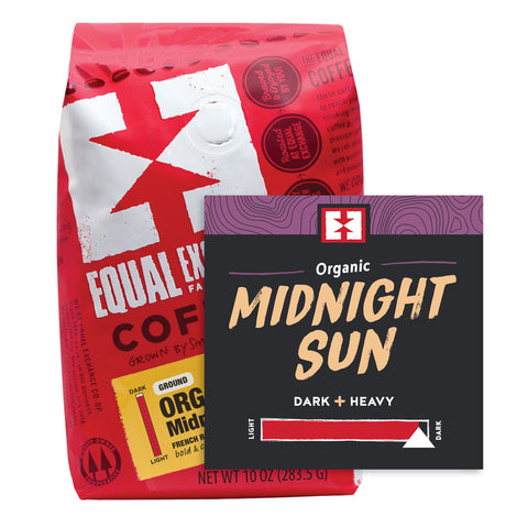 Organic Midnight Sun coffee bag with bin card