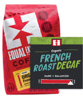 Organic French Roast Decaf coffee bag with bin card