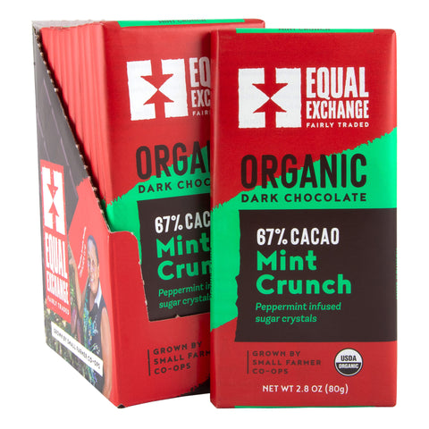 Case of 12 Equal Exchange Organic Dark Chocolate Mint Crunch bars 67% cacao