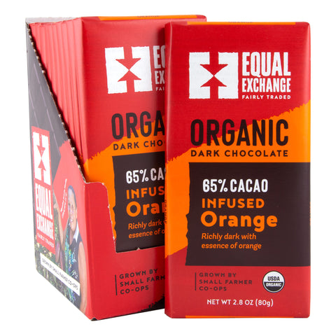 Case of 12 Equal Exchange Dark Chocolate Infused Orange Dark Chocolate bars 65% cacao