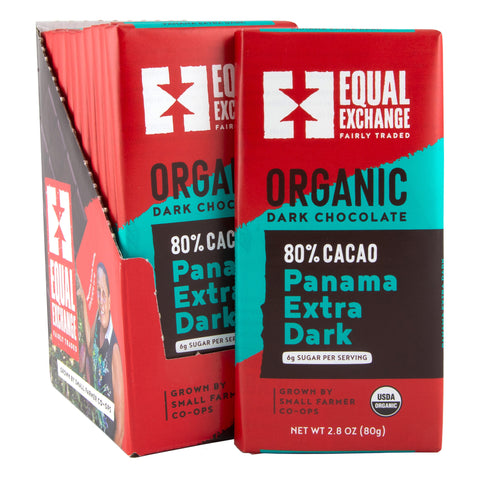 Case of 12 Equal Exchange Organic Panama Extra Dark Chocolate bars 80% cacao