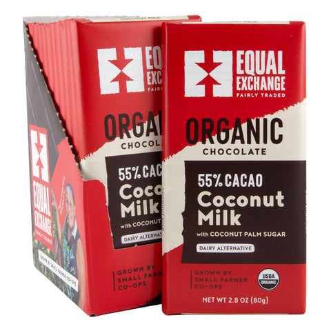 Case of 12 Equal Exchange Organic Chocolate with Coconut Milk bars 55% cacao