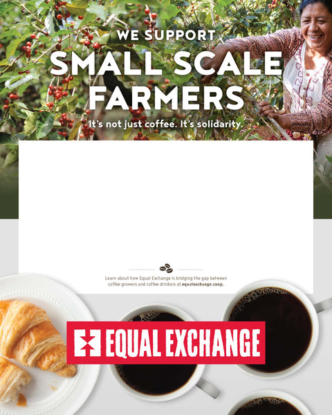 coffee hour poster with farmer and cups of coffee