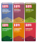A collection of six different tea boxes