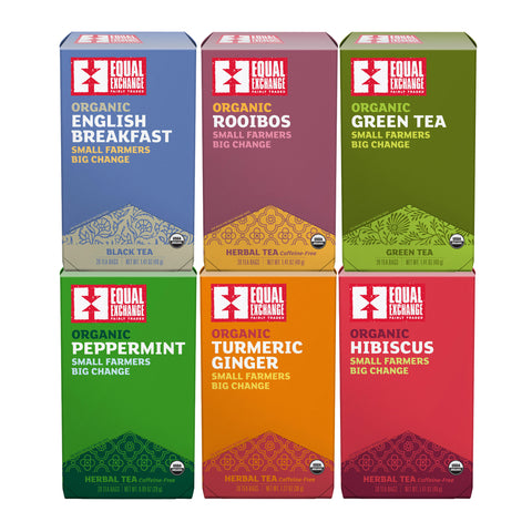 A collection of six different tea boxes