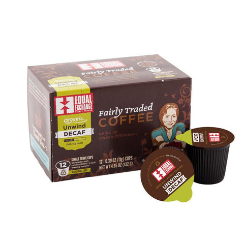 Organic Unwind Decaf single serve coffee cups, 12 count box