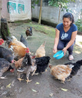 Marina Elizabeth De León Tzunún feeding chickens on her farm in Guatemala