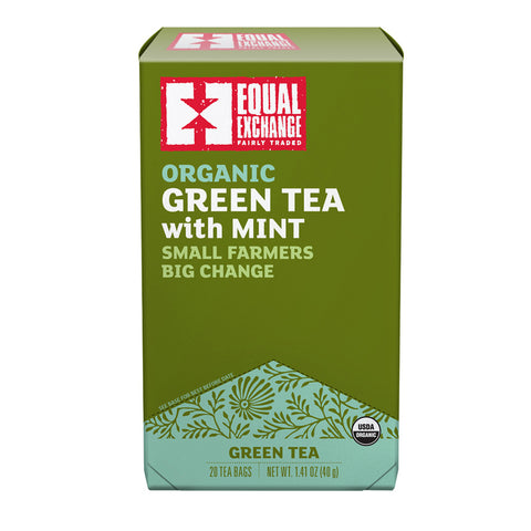 Box of Equal Exchange Organic Green Tea with Mint with 20 tea bags