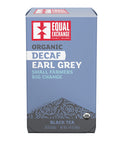 Box of Equal Exchange Organic Decaf Earl Grey black tea on a white background