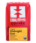 A 10 oz bag of Equal Exchange Coffee Organic Midnight Sun French Roast on a plain white background.