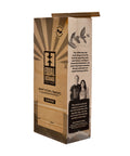 Empty kraft paper bag with tintie and Equal Exchange branding