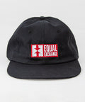 front view of black organic cotton dad hat with Equal Exchange logo