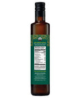glass bottle of olive oil with green label and nutrition facts