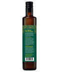 glass bottle of olive oil with green label and story about our product