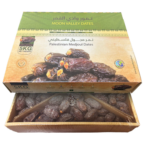 Box of Moon Valley Palestinian Medjoul Dates on a white background
