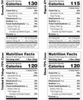 Nutrition information for four chocolate bars