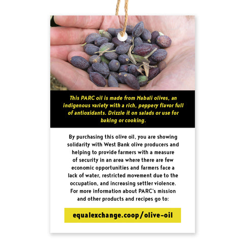 back of olive oil hang tag