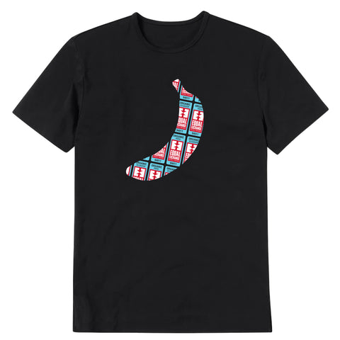 black t-shirt with banana graphic printed on front