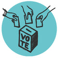hands casting votes into ballot box illustration