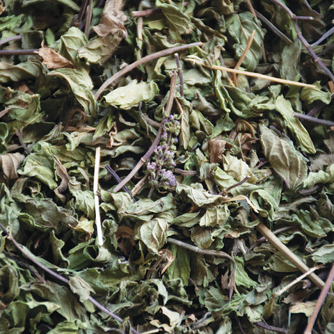 close up of dried spearmint leaves