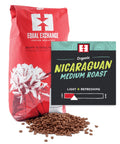 Organic Nicaraguan Medium Roast bulk whole bean coffee bag with bin card