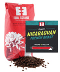Organic Nicaraguan French Roast bulk whole bean coffee bag with bin card
