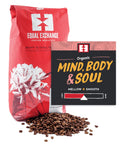 Organic Mind, Body & Soul whole bean coffee 5lb bulk bag with bin card