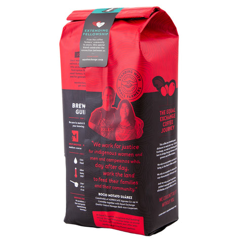 Organic Fellowship Blend percolator grind coffee bag, back