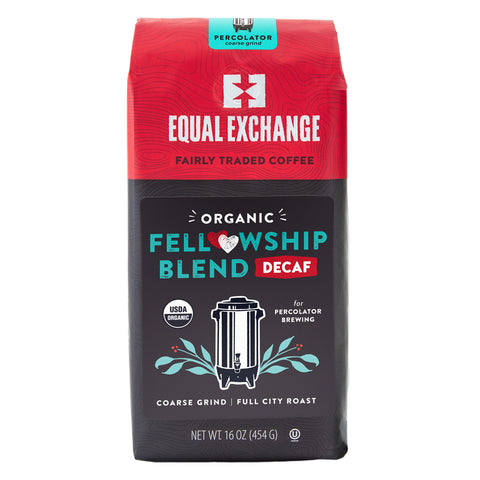 Organic Fellowship Blend Decaf percolator grind coffee, front