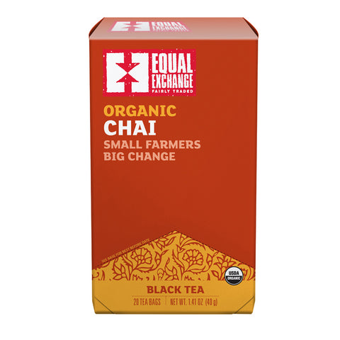 Box of Equal Exchange Organic Chai tea with 20 tea bags