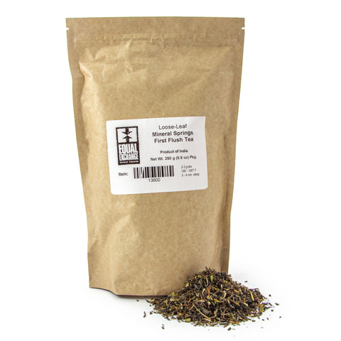 8.8oz kraft resealable bag with Equal Exchange Mineral Springs First Flush Loose Leaf Tea