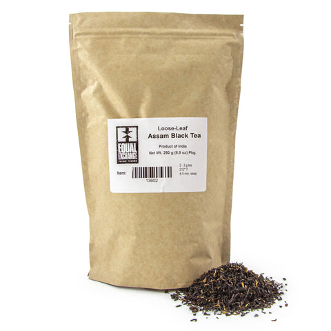 8.8oz kraft resealable bag of Equal Exchange Assam Black Loose Leaf Tea