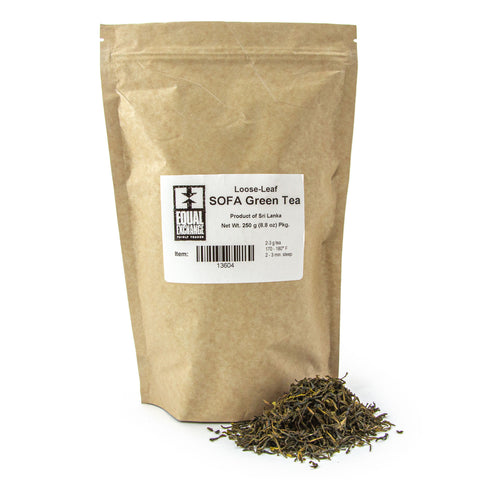 8.8oz kraft resealable bag of Equal Exchange SOFA Green Loose Leaf Tea